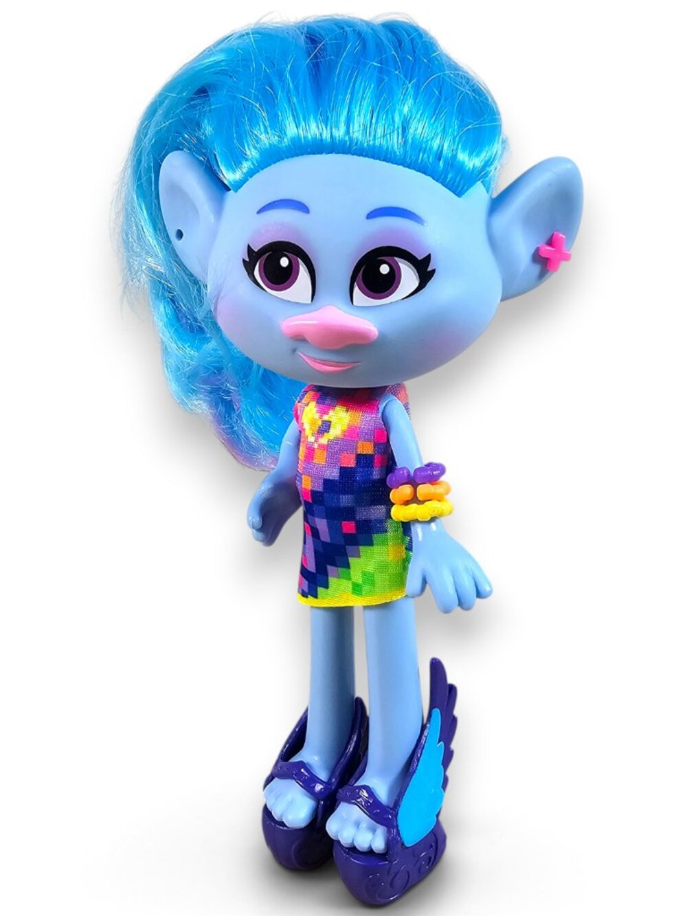 Hasbro Trolls World Tour Glam Chenille Fashion Doll Blue Dress Shoes Bracelets